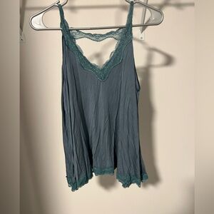 LA MIEL Blue Lace Accent Tank Top